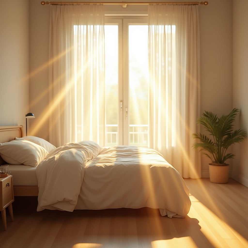 Lumière naturelle du matin entrant dans une pièce lumineuse